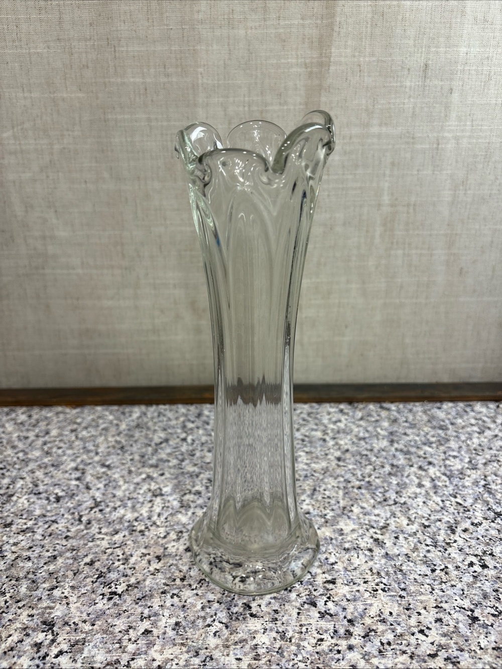 Vintage Clear Glass Swung Vase 9” Tall Flute Vase
